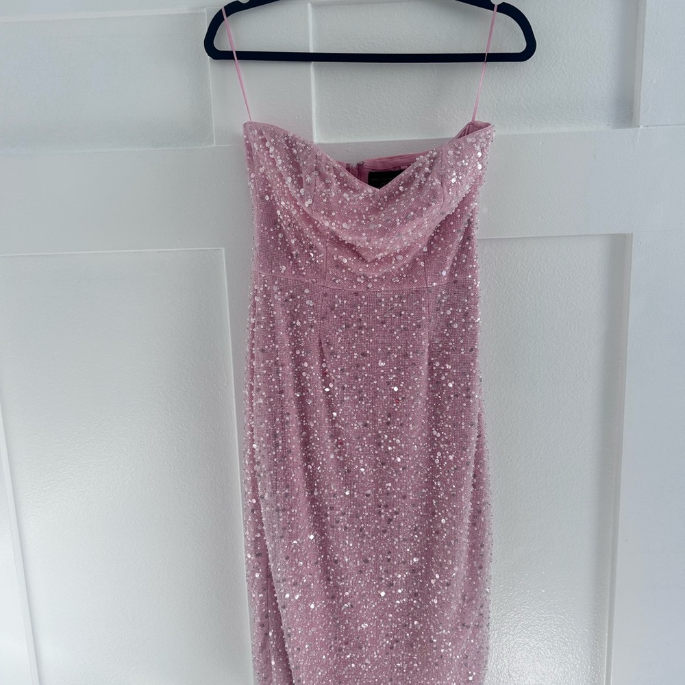 Dress the Population Pink Sequin Cowl Neck Gown